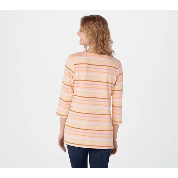 Denim & Co 4X Yarn Dye Stripe Top Perfect Jersey Peach Multicolor Stripes NWT - Picture 3 of 4
